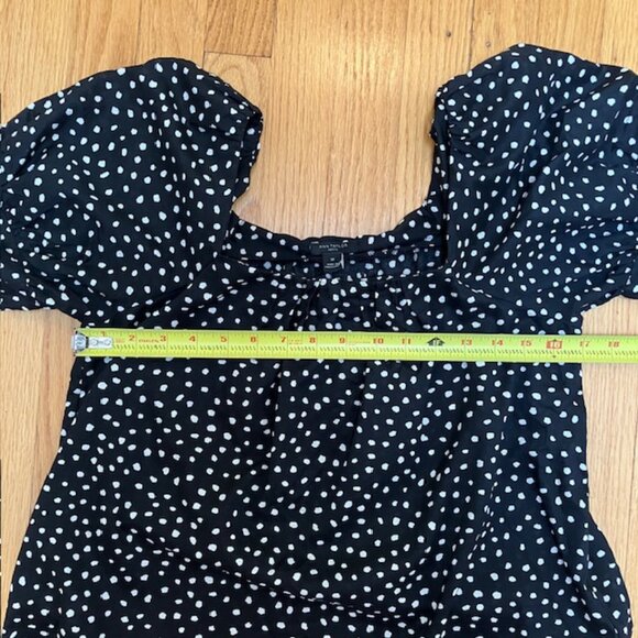 NWT Ann Taylor Black with white dots puff sleeve blouse SP - Picture 5 of 6